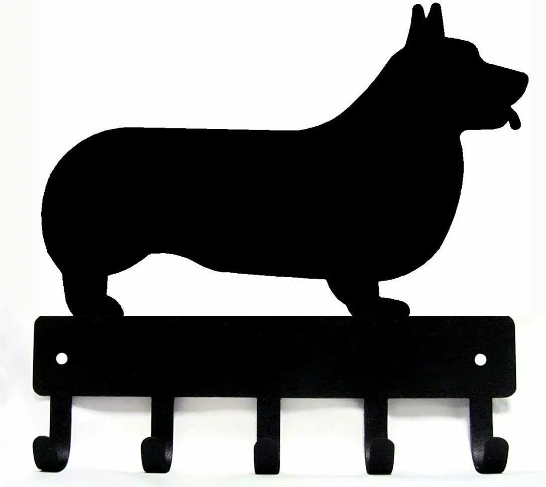 Corgi Dog - Soporte para llavero con ganchos para llaves - Arte de pared de metal de 6 pulgadas de ancho/9 pulgadas de ancho