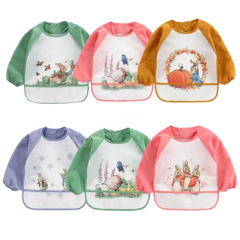 Bavoirs pour bébés de 0 à 3 ans, joli tablier imperméable à manches longues, dessin animé lapin, animaux, alimentation pour enfants, bavoir Smock