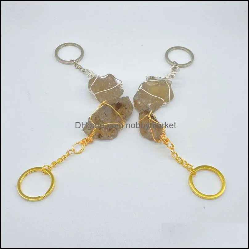 Irregular Natural Original Stone Crystal Chakra Key Rings Keychains For Women Men Fashion Accessories Car Decor Jewelry