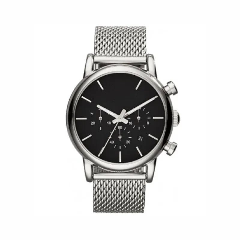 Mężczyźni Silver Pasp Mesh Stal Stael Chronograph Watch 1811 Wristwatch Luxury Black Dail