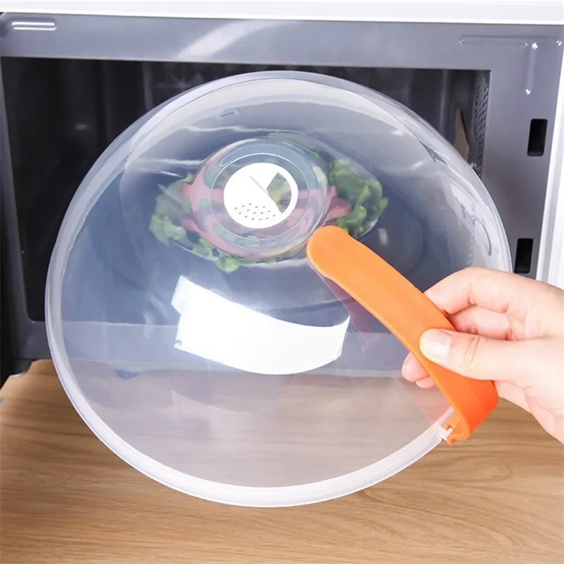 Matskydd tvättbart effektivt lättlöst mikrovågsplatta lock transparent antisplash cap med handtag för kock 220629