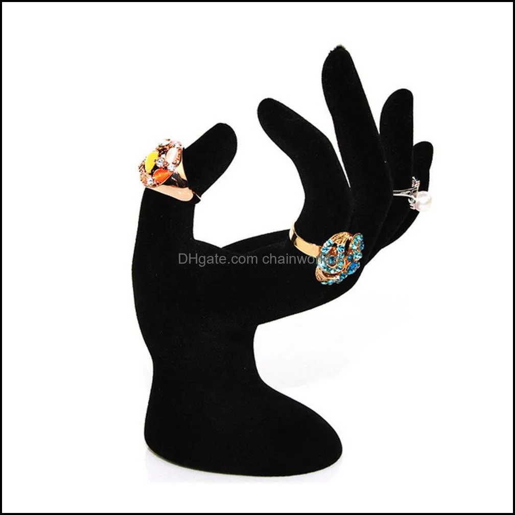 Hand Shaped Ring Stand Bracelet Holder Bangle Rack Jewelry Display Rings Shelf Black Velvet Female Mannequin Hand