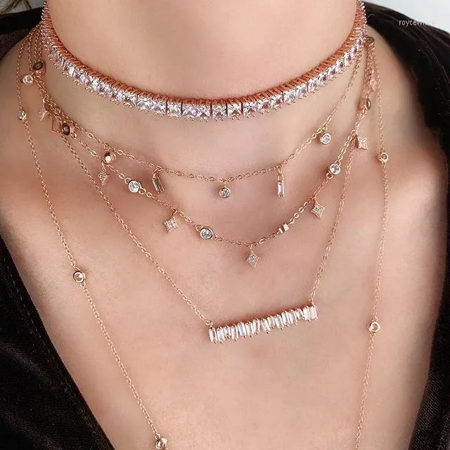 Projekt łańcucha Cuubic Crystal Crystal Gold White Rose Srebrny kolor Kolor Gwiazda CZ Drop Choker Naszyjnik do womenchain