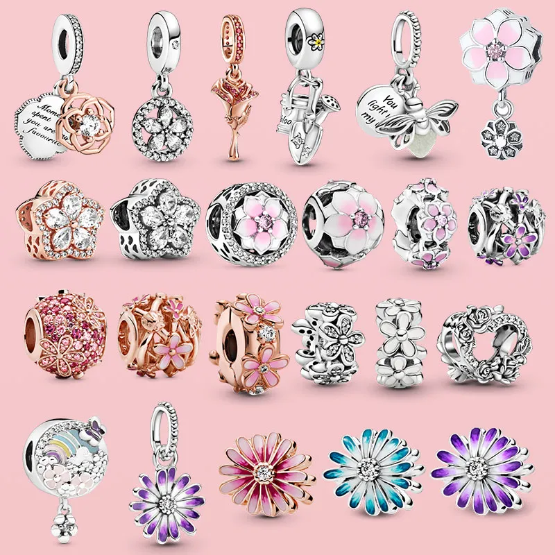 nuovo popolare ciondolo in argento sterling 100 925 scintillante fiocco di neve rosa margherita fiore ape clip fascino perline adatto per bracciale pandora originale creazione di gioielli fai da te