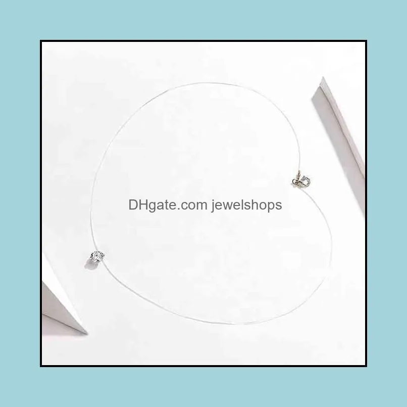 fashion simple transparent fish line ladi necklace highquality circular cubic zirconia pendant necklace