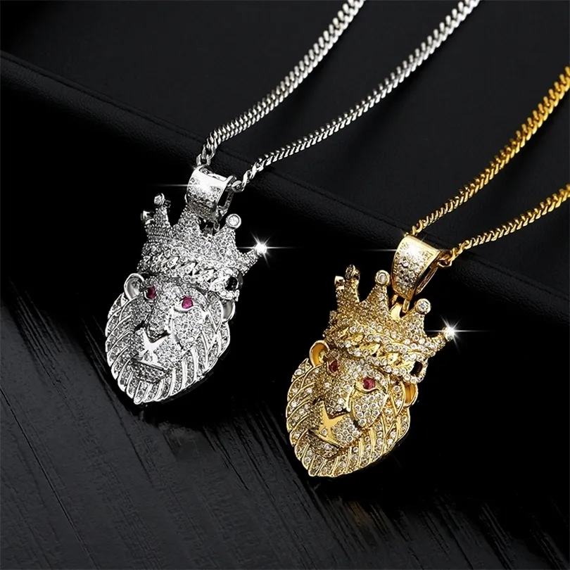 Lion Head Pendant Necklace Hip hop Punk Gold/ Platnium Color Zircon Choker Chain Ice Out Necklace for Women Men Jewelery Gift 201013