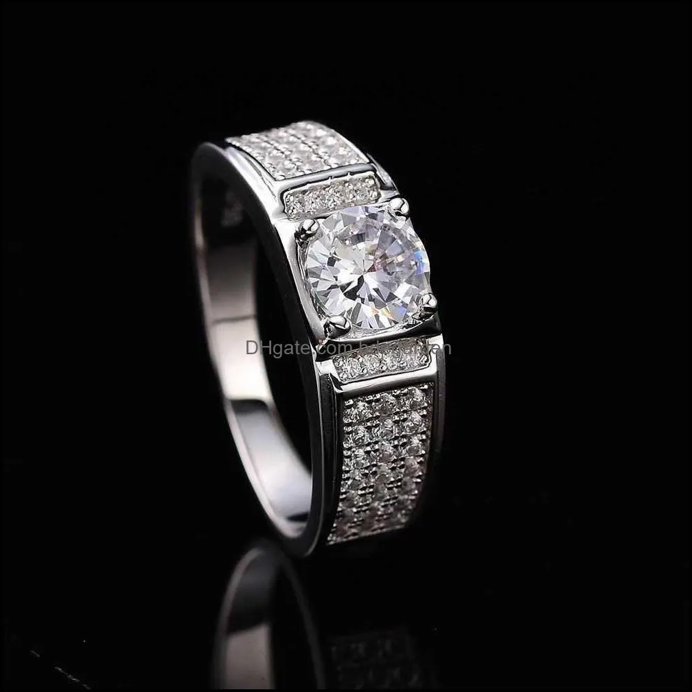 1ct D Color Male Moissanite Rings Full Diamond S925 Sterling Silver Platinum Plated Men Ring Fine Jewelry Pass Diamond Tester