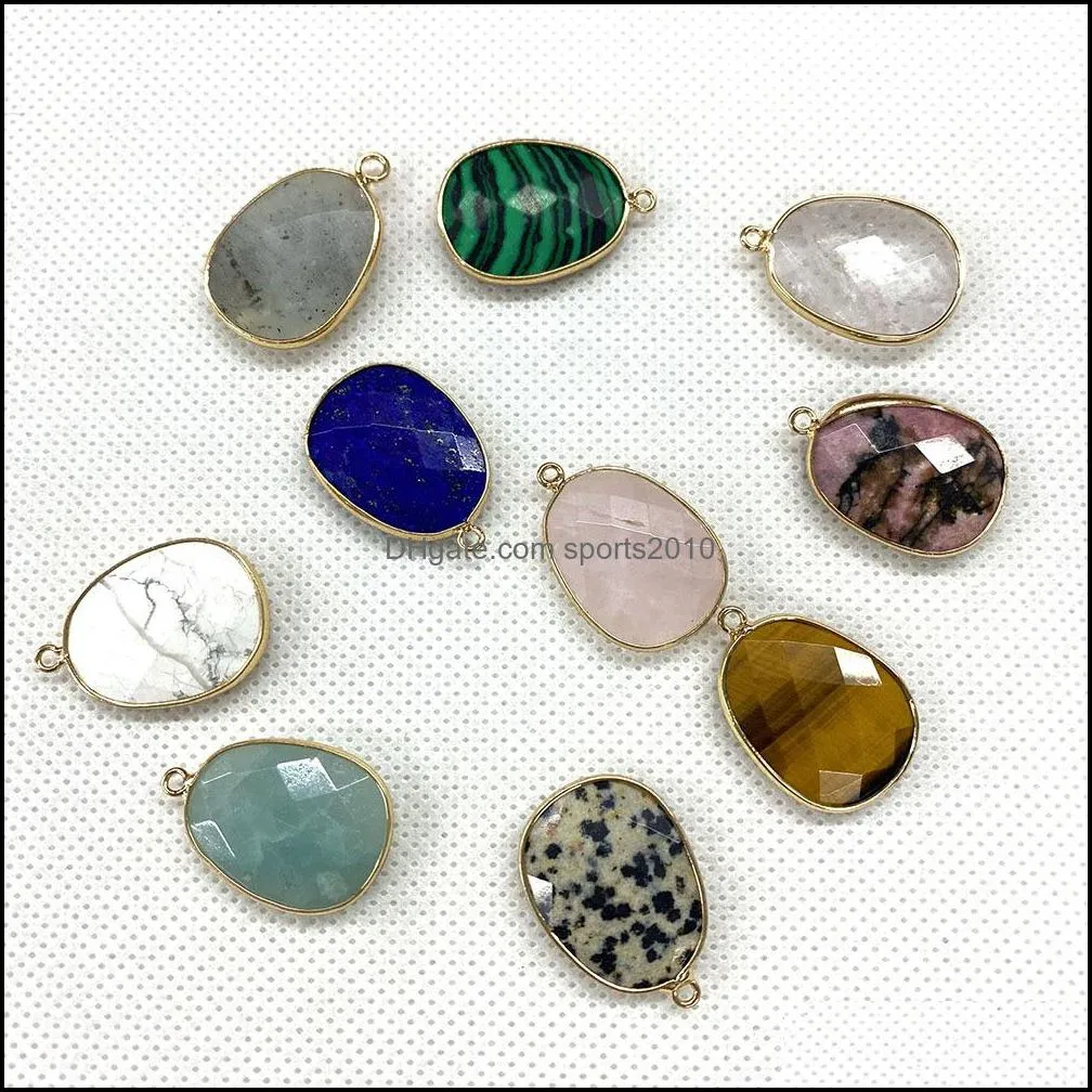 18x25mm natural crystal stone charms oval green rose quartz pendants gold edge trendy for necklace earrings jewelry making sports2010