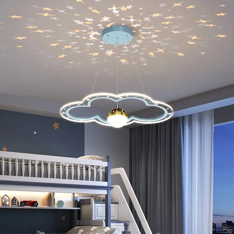 Candelabro LED moderno con efecto de estrella, lámparas colgantes para dormitorio, sala de estudio, forma de flor de nube, lámparas de iluminación para interiores, accesorios de brillo, decoración