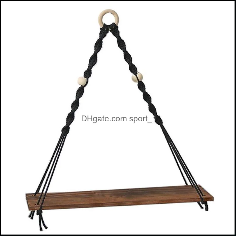 Other Home Decor H051 Wooden Wall Shelf Cotton Rope Swing Plant Flower Pot Hanging Stand Storage Rack