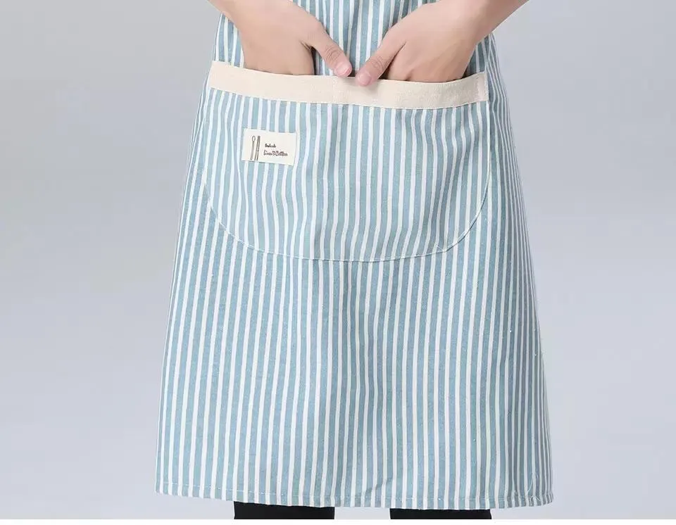 Striped Apron for Kitchen Adjustable Cotton Linen Aprons for Woman Chef Apron Baking Accessories Commercial Restaurant