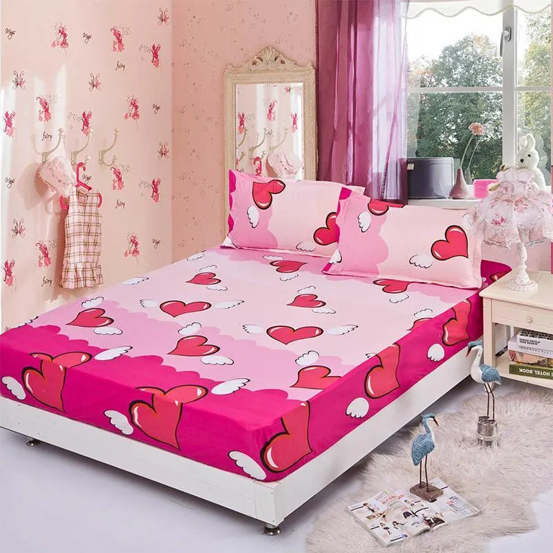 Wholesale-Fitted Bed Cover Mattress Angel Heart Elastic Cushion Cloth Fitted Sheet Bedspraeds Pillowcase 3pcs/set