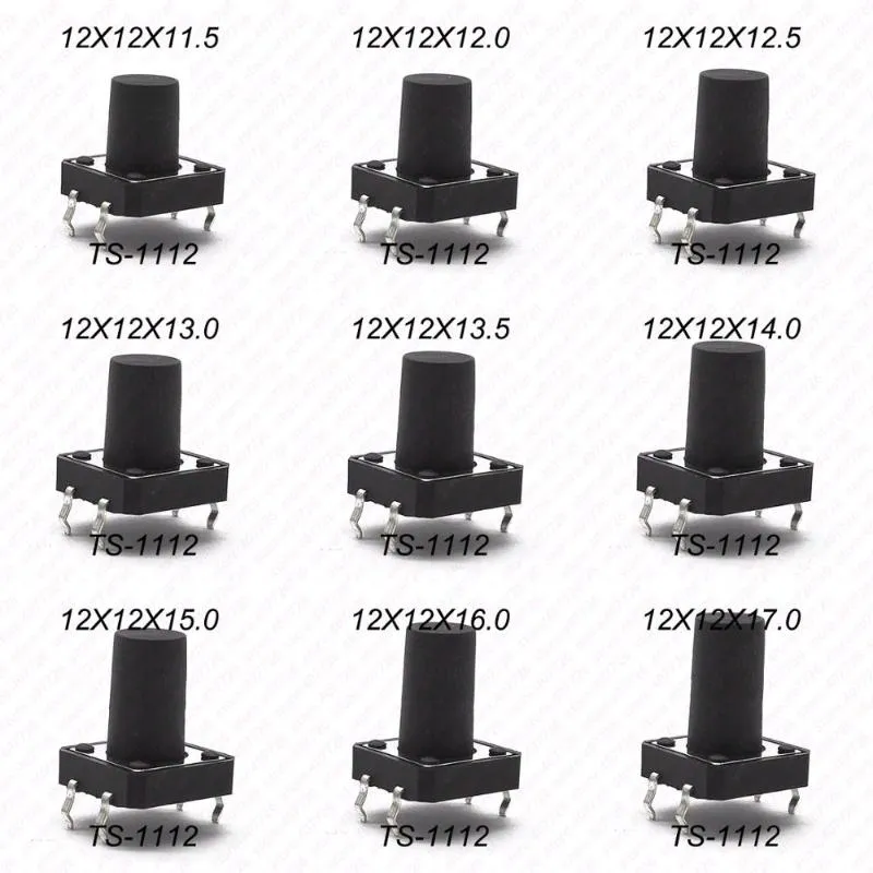 Interruptor 12x12 h 13/13.5/14/15/16/17mm-4,3mm 4pin Dip Motor Momentary Tate Push Button Blackswitch