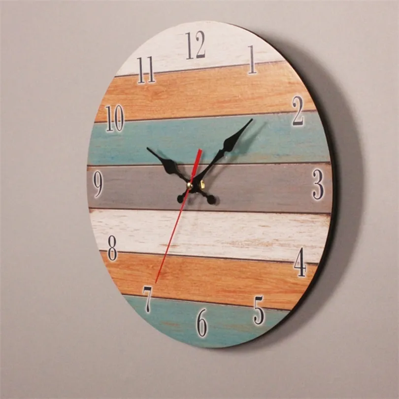 Retro Wall Clock Modern Design Mechanism Vintage Digital Metal European Wooden Roman Craft Wall Clock Home Decorative Gift 201202