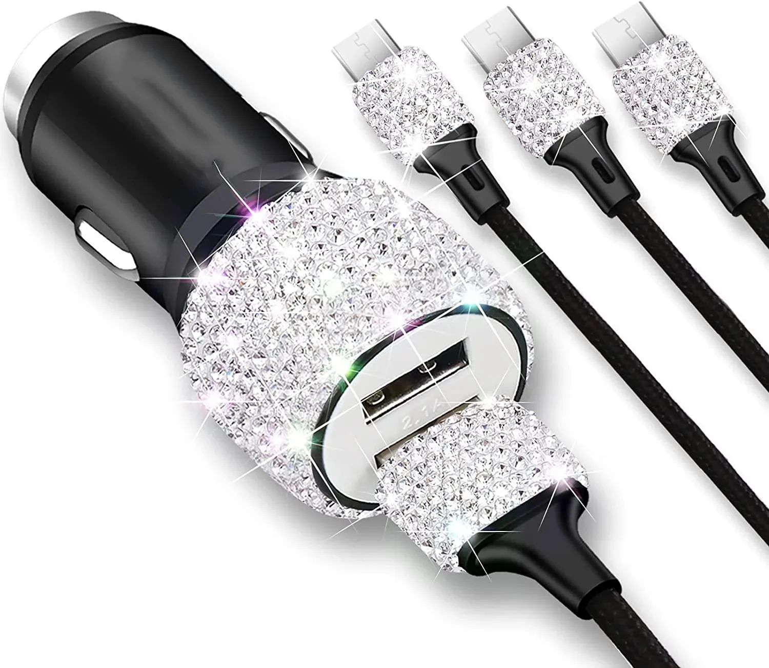 Çift USB Araç Şarj Bling Bling El Yapımı Rhinestones Kristal Araba Süslemeleri Hızlı Şarj Araba Dekorları Android Telefon Için