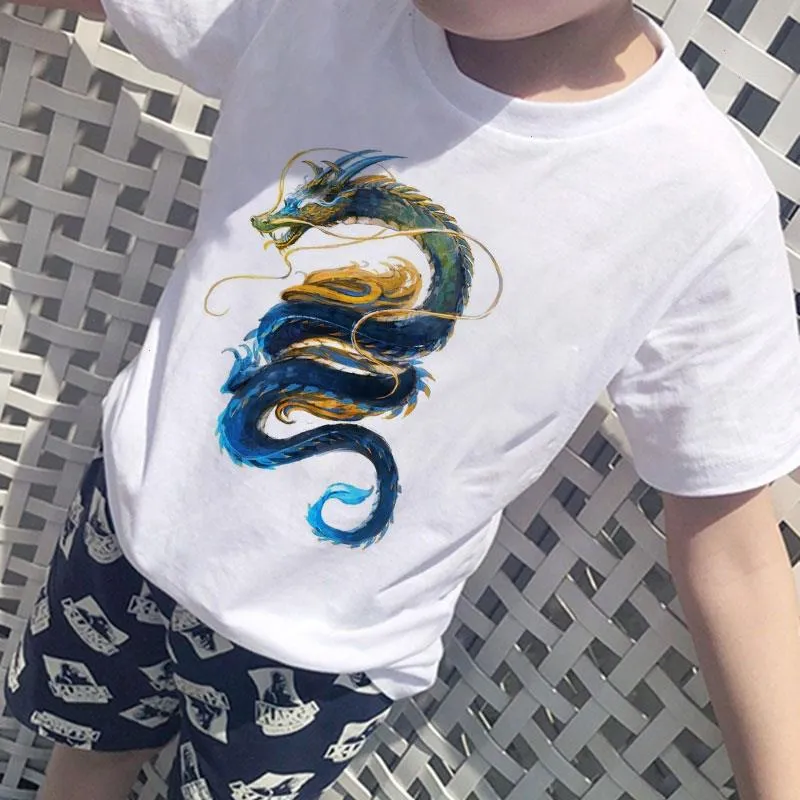 Chinese Style Retro Fashion T-shirts Boys Tshirts Printing Dragon T Shirt Enfant Harajuku Girl Casual Round Neck Kids Clothes