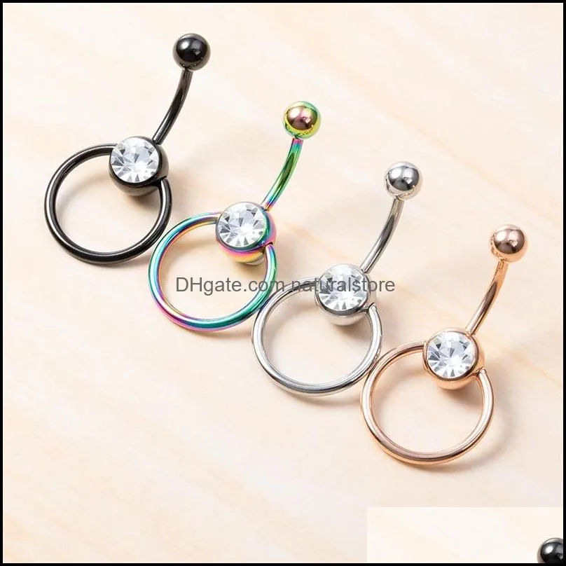 4pcs/lots stainless steel czech drill navel & bell button rings round puncture ornaments woman sexy body jewelry 2 4ht t2