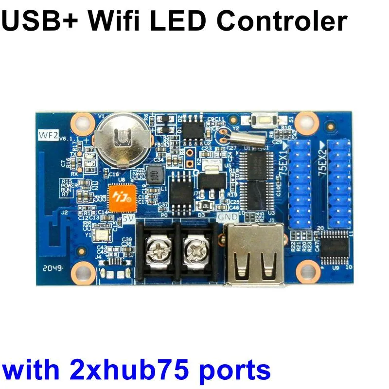Denetleyiciler HD-WF2 HD-U60-75 USB + WIFI Asenkron LED Denetleyici Tam Renkli Ekran Görüntü Kontrol Kartı 768*64 Piksel 2*hub75 Bağlantı Noktaları