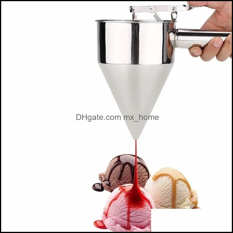 Stainless Steel Batter Pancake Ball Dispenser Cake Cupcake Dough Dispenser Funnel Household Takoyaki Machine Octopus Balls Mak Y200612