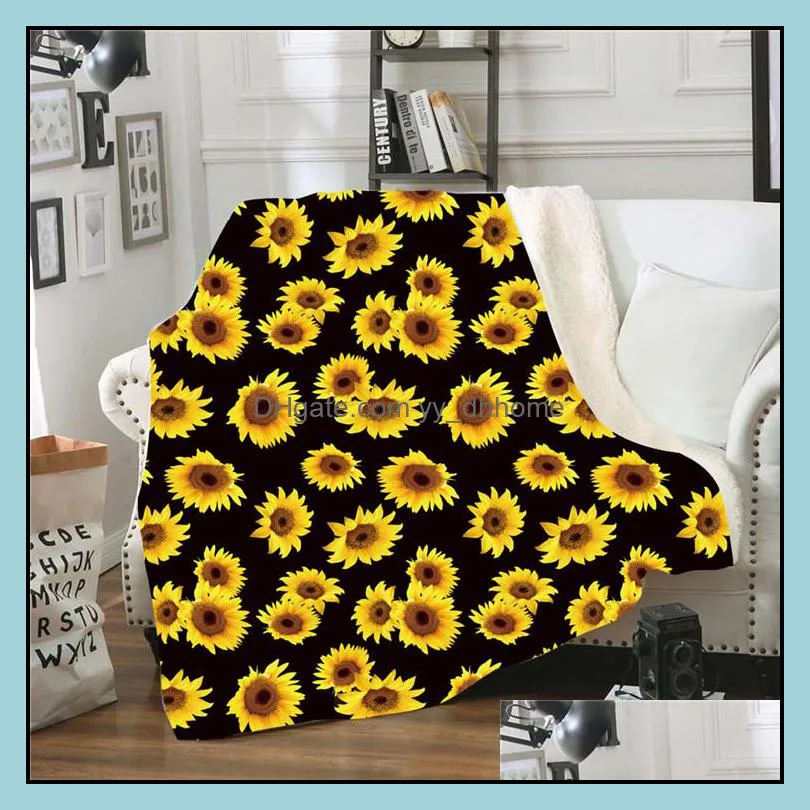 16 styles sherpa blanket 150*130cm sunflower floral leopard 3d printed adult kids winter plush shawl couch sofa throw fleece wrap