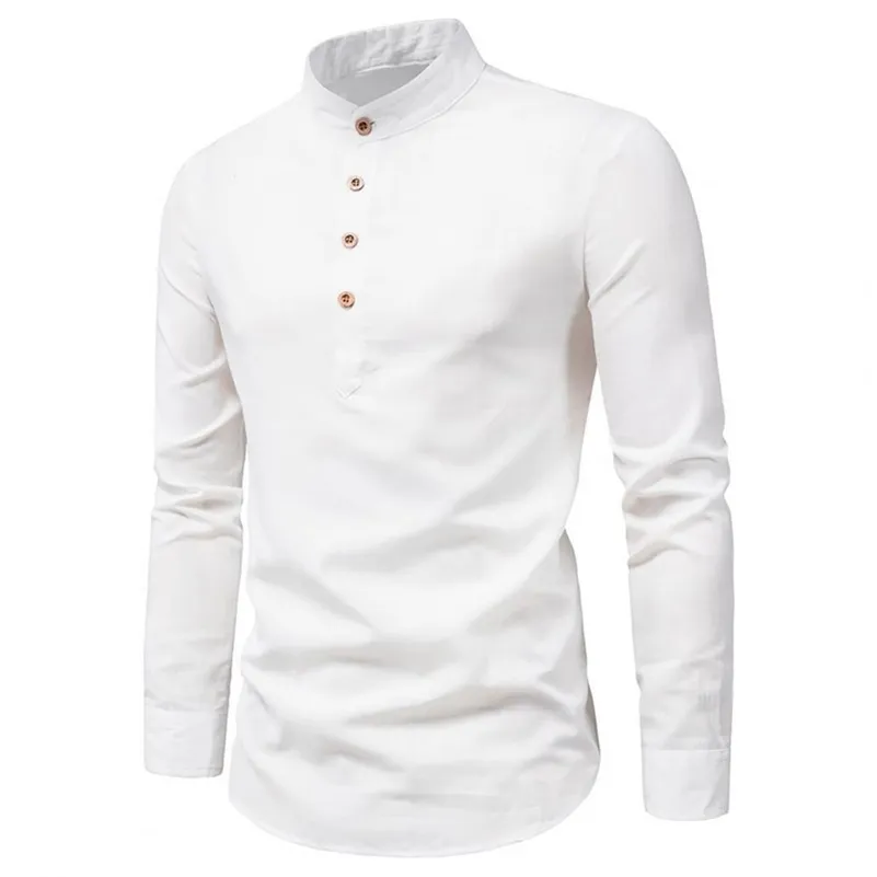 Camicia da lavoro da uomo Collo alla coreana antirughe Slim Top formale traspirante per lavoro Camicia a maniche lunghe in cotone autunno inverno solido 220524