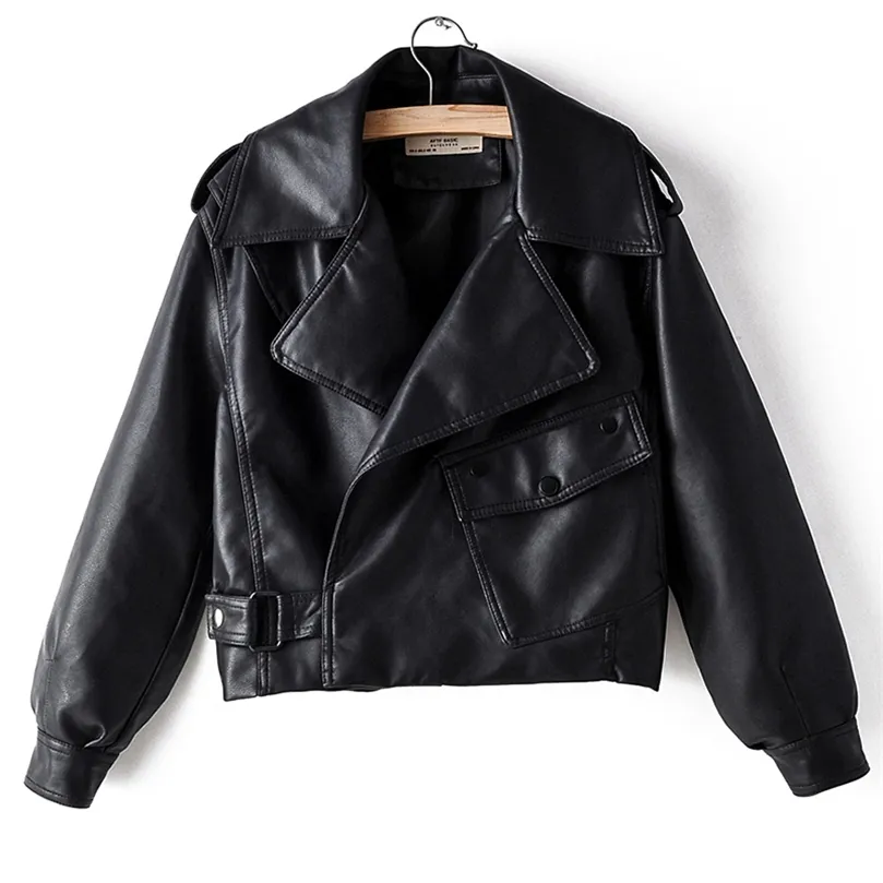 Fitaylor Autumn Women Faux Leather Jacket PUオートバイバイクレッドコートターンダウンカラールーズストリートウェアブラックパンクアウターウェア201214