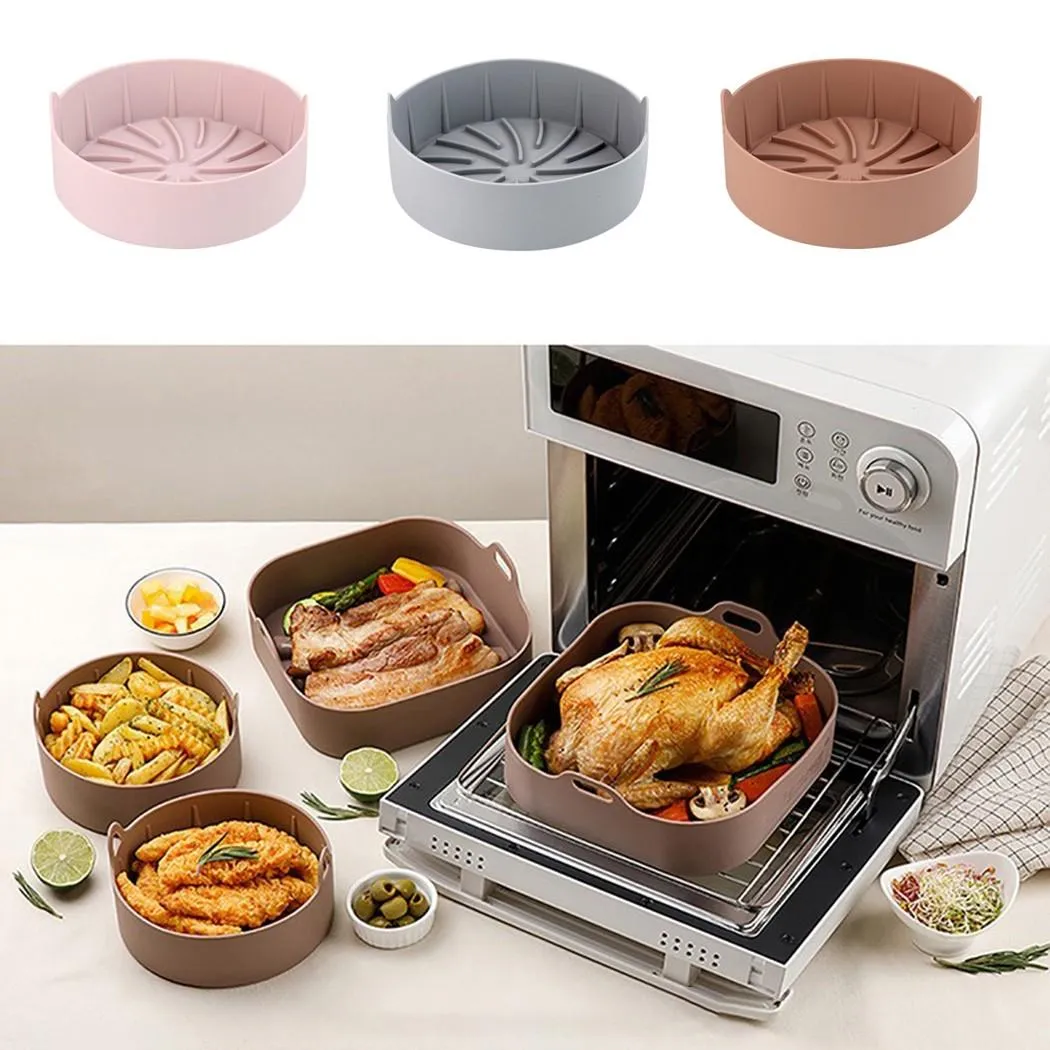 Air Fryer Silicone Pot Reusable Non-Stick Steamer Pad Oven Baking Tray Bread for Kitchen Accessories Round Square