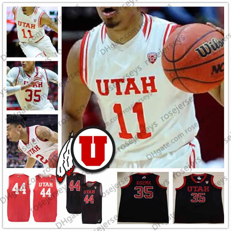 Custom Utes Basketball Kuzma #2 Sedrick Barefield 3 Donnie Tillman 11 Oba Gach 20 Timmy Allen 21 Riley Battin Red Black White Jersey