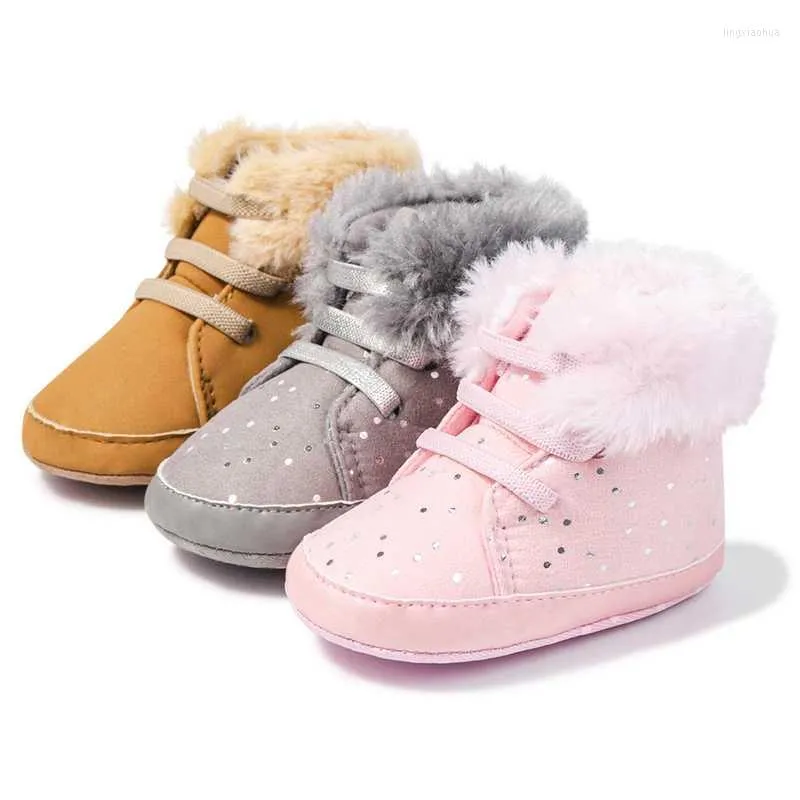 Pierwsze Walkers Winter Baby Booties Bufy Fluff Keep Warm Borns Flash Boy Gilr Boots Buts Buty Crib Buty