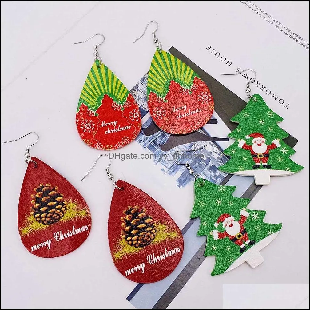 christmas faux leather earrings for women tree bell deer dangle drops earring lady girls handmade jewelry xmas gift x644fz