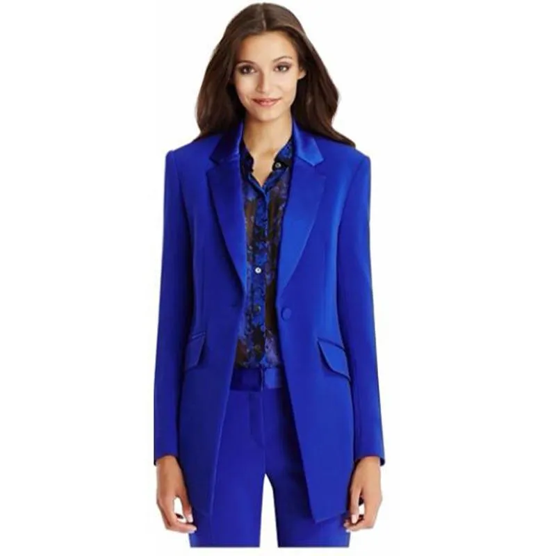 Costumes pour femmes Blazers automne hiver bureau dame Blazer veste basique élégant dames bleu Royal pantalon deux pièces costume sur mesure