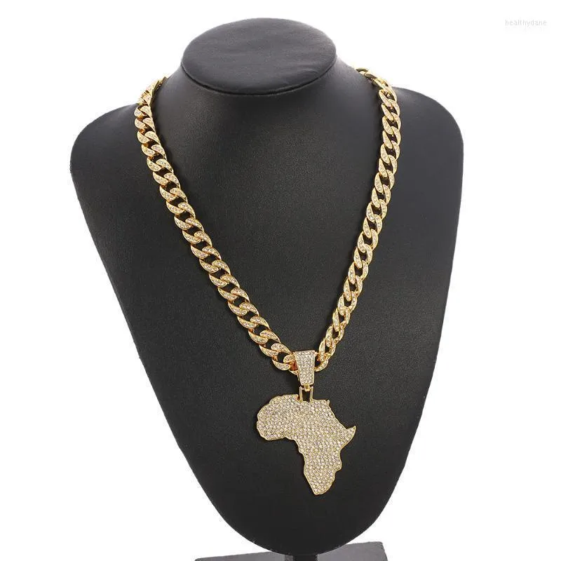 Hanger kettingen ijsketen grote Afrikaanse kaart heren hiphop goud kleur cubaanse ketting voor mannen mode mannelijke sieraden heal2222