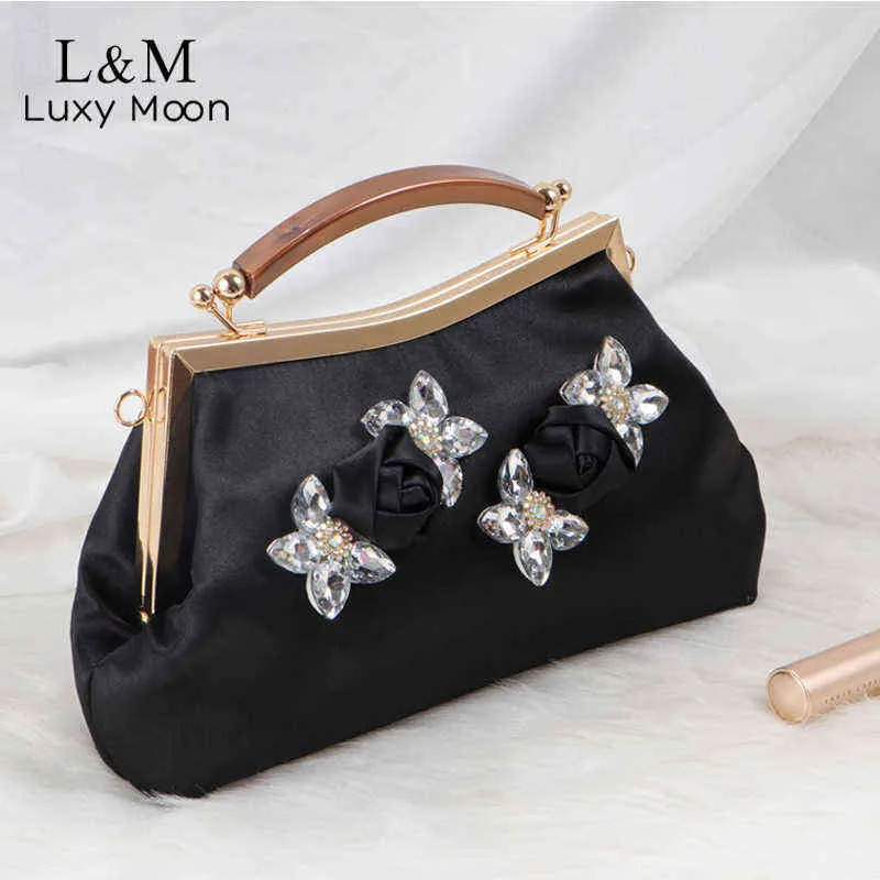 Evening Bags Vintage Dames Hand Tas Prachtige Rhinestone Bloemen Wedding Evening Clutch Purse Bag Party Luxe Designer Handtas Bolsa X665h 220325