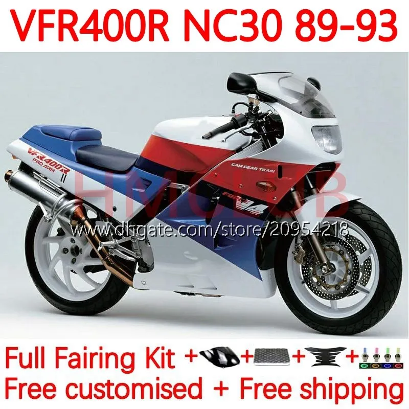 Kit carrosserie pour HONDA RVF400R VFR400 R N30 V4 VFR400R 89-93 133No.33 RVF VFR 400 RVF400 R 400RR 89 90 91 92 93 VFR400RR VFR 400R 1989 1990 1991 1992 1993 Carénage blanc bleu