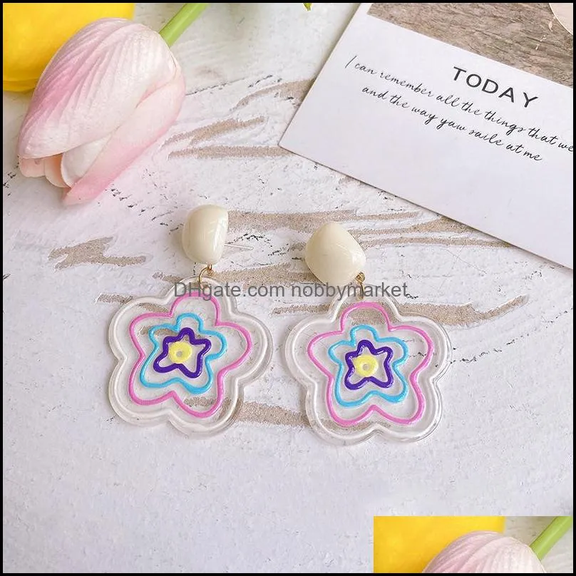Korean Fashion Geometric Ice Cream Dangle Earrings for Women Acrylic Earring Girl Dog Flower Earrings Holiday Jewelry