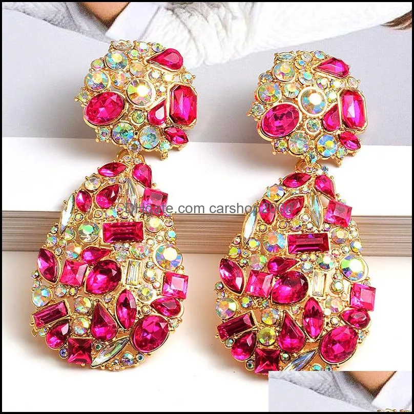 Colorful Glass Crystal Geometric Earrings Rhinestone Big Pendant Dangle Earring Statement Jewelry