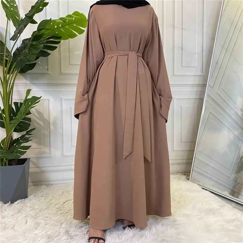 Moslim Fashion Hijab Dubai Long Dressle met Sashes Islam kleding Abaya Afrikaanse jurken voor vrouwen Musulman Djellaba 220714