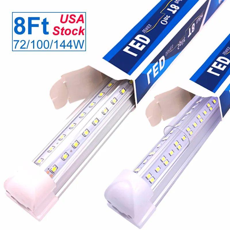 Lampes LED pour magasin, tube de fixation T8 intégré de 8 pieds, tubes en forme de V à couvercle transparent blanc froid, éclairage à haut rendement pour garage, entrepôt, atelier, sous-sol 72W 100W 144W OEMLED