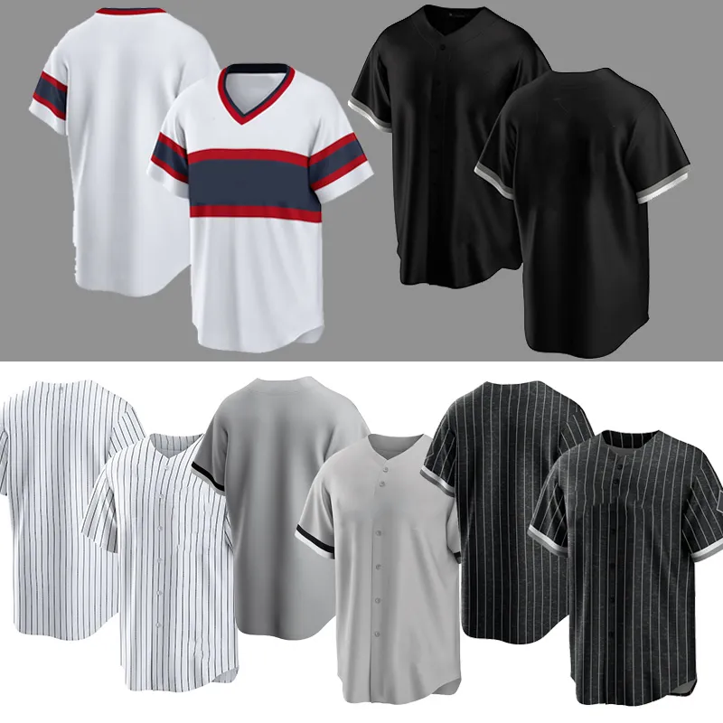 Aangepaste mannen dames honkbal jerseys genaaid borduurlogo wit blck jersey m-3xl