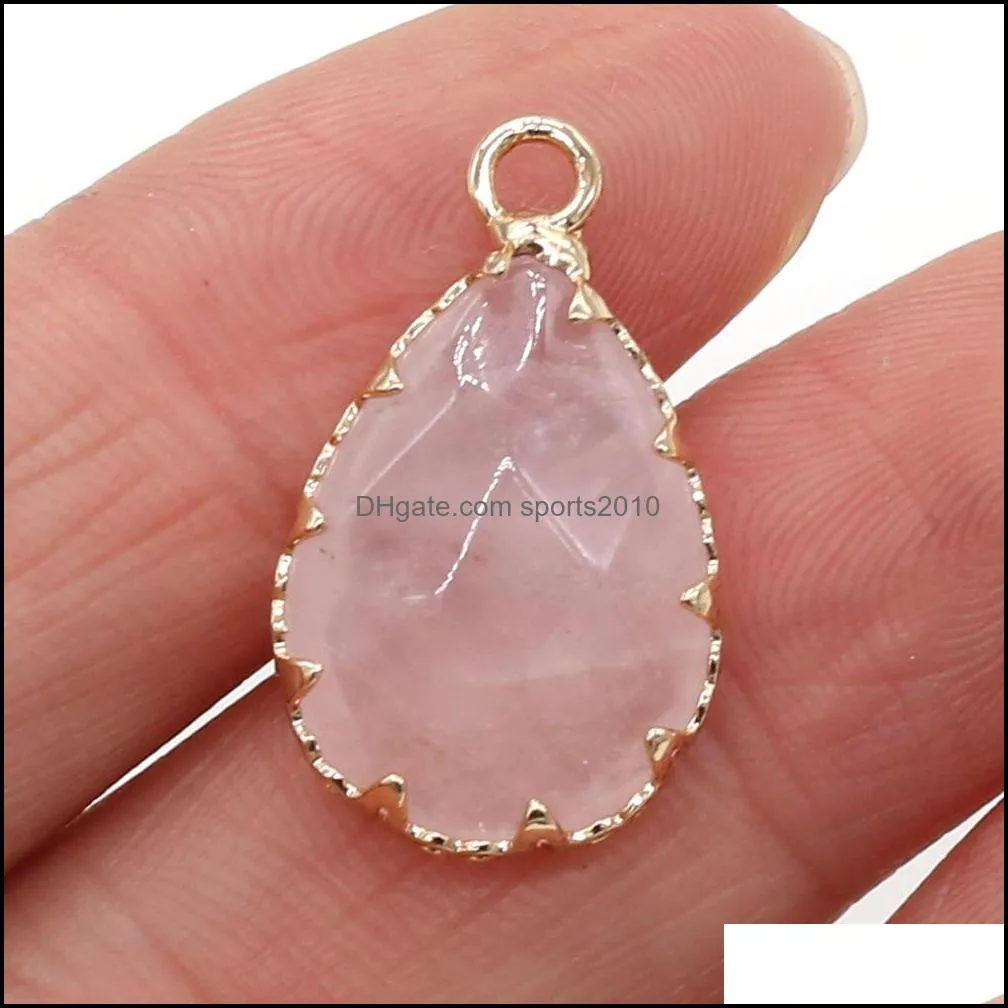 gold claw edge healing waterdrop natural stone charms rose quartz crystal pendant diy necklace women fashion jewelry findin sports2010