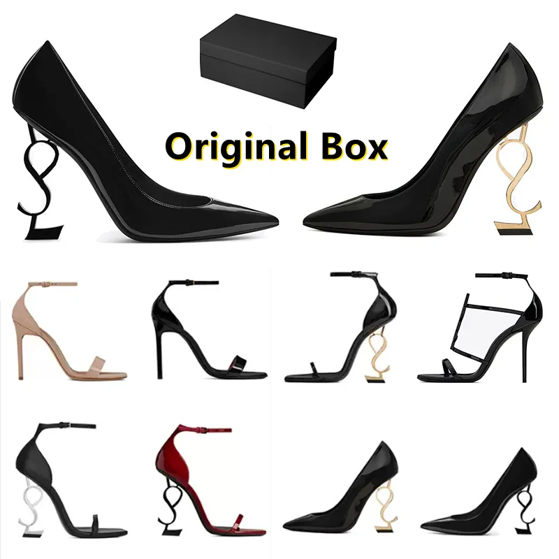 Femmes luxe talons hauts chaussures habillées designer baskets en cuir verni Gold Tone triple noir nuede femmes dame sandales fête mariage bureau pompes sneaker