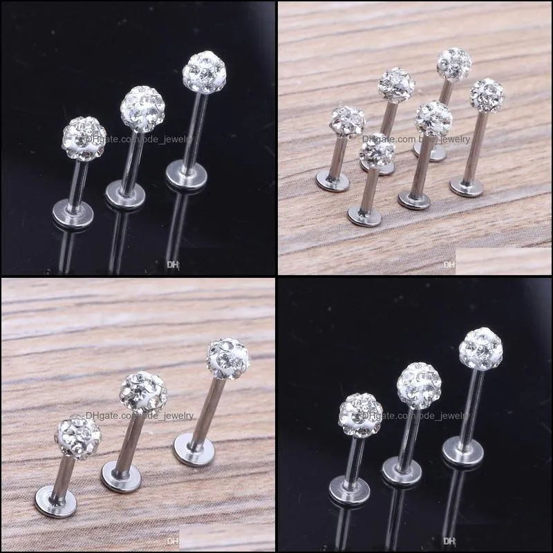 Wholesale 20Pcs/lot Crystal Clear Stainless Steel Lip Piercing Labret Rings Ear Stud Piercing Tragus Earring Body Jewelry Unisex