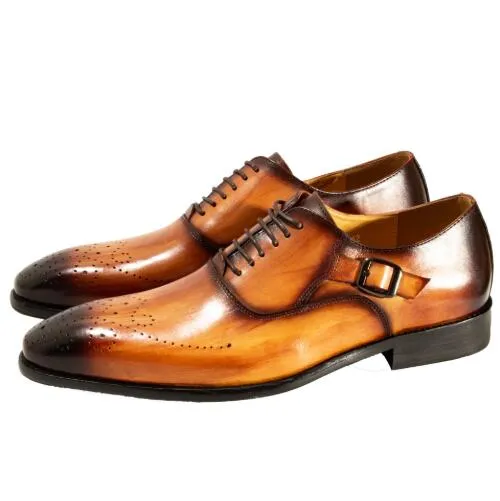 Designer-Men Sukienka Buty Krowa Skórzana Klamra Pasek Biuro Biznes Ślub Handmade Mieszane Kolor Brogue Formalne Spioste Toe Oxfords Mens Marka