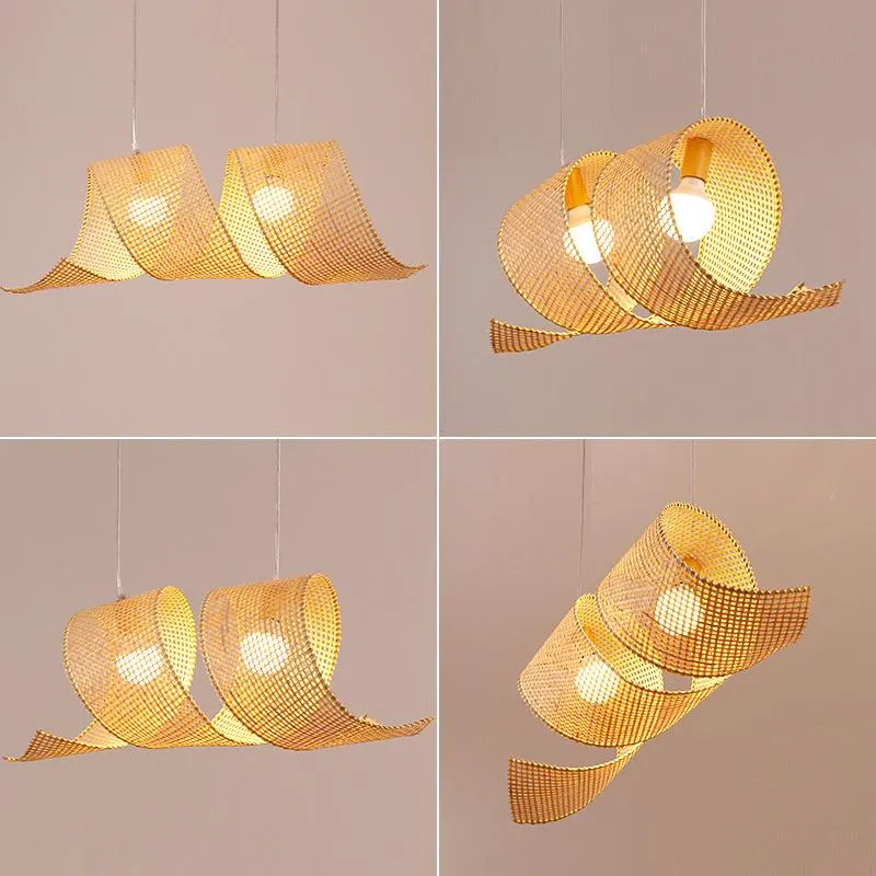 Pendant Lamps Hand Knitted Bamboo Chandelier Kitchen Island Lights Restaurant Hanging Light Home Decor Lighting FixturePendant