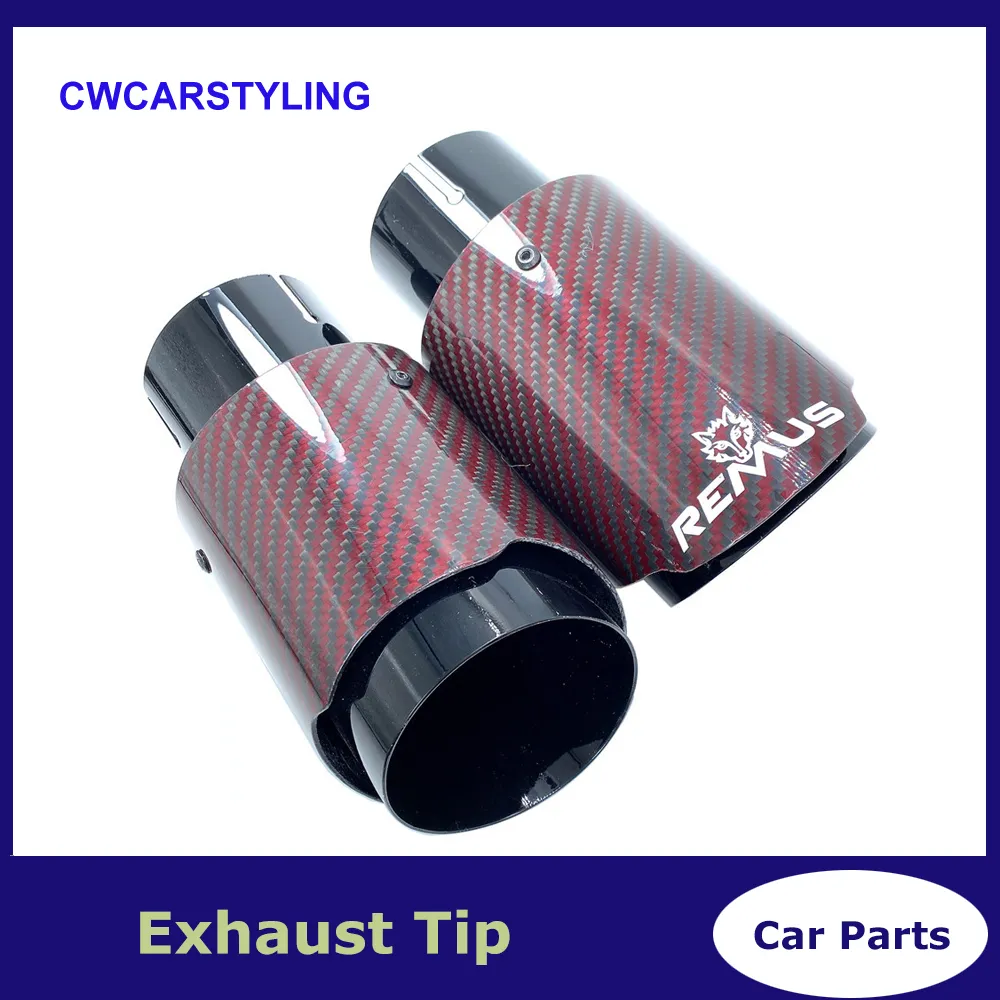 Glossy Red Carbon Fiber Exhaust Tip Stainless Steel Universal Automobile Exhaust Muffler Pipe Accessories
