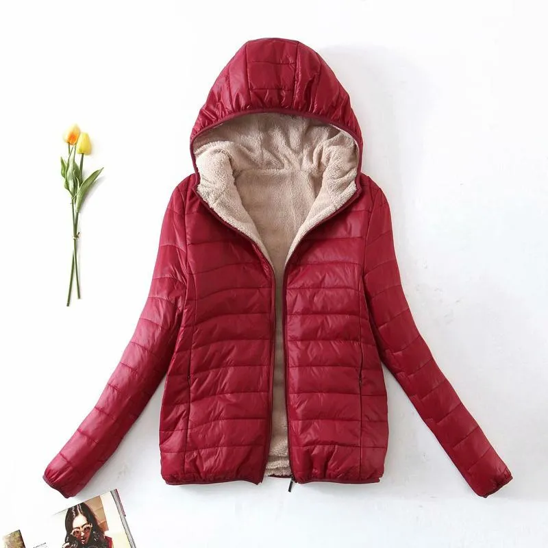 Women's Jackets Women Hooded Coat Slim-Fit Fleece Cotton-Padded Jacket Warm Lamb Velvet Women's Short Black Fall JacketWomen's