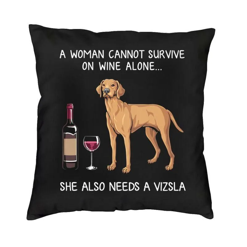 Cushion/Decorative Pillow Nordic Style Vizsla And Wine Cushion Cover 40x40 Velvet Dog Lover Throw Case For Sofa Square Pillowcase Decoration