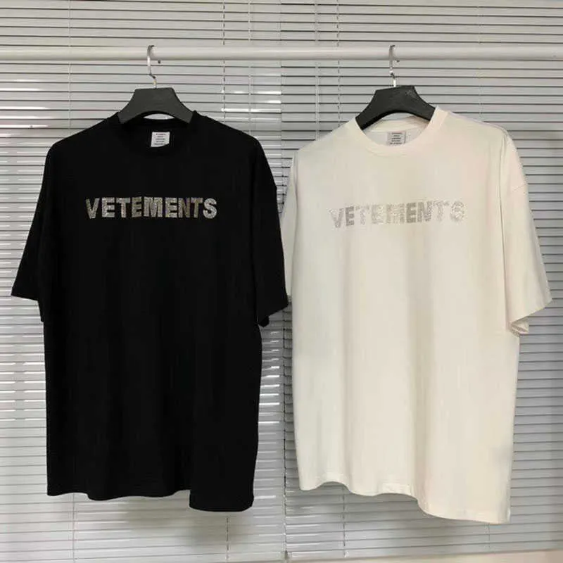 Camiseta de VETEMENTS con mosaico de perforación Flash de Hip Hop, camiseta holgada de verano con etiqueta de alta calidad, camiseta bordada de Vetements