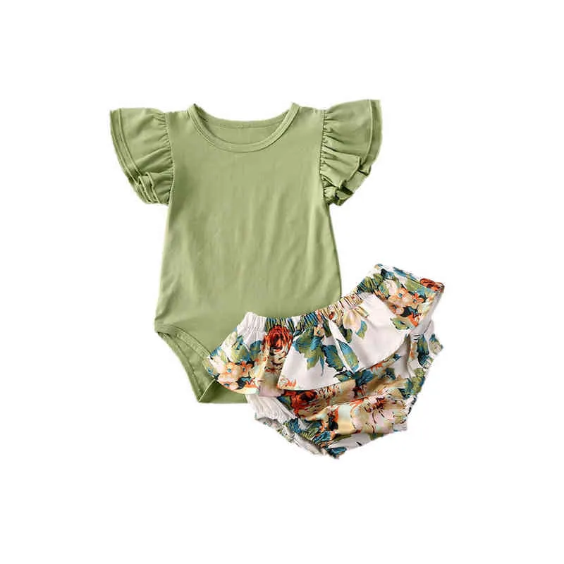 새로운 3pcs 여자 아기 투투 스커트 옷 여름 유아 어린이 짧은 슬리브 롬퍼 탑 플로럴 반바지 의상 g220521