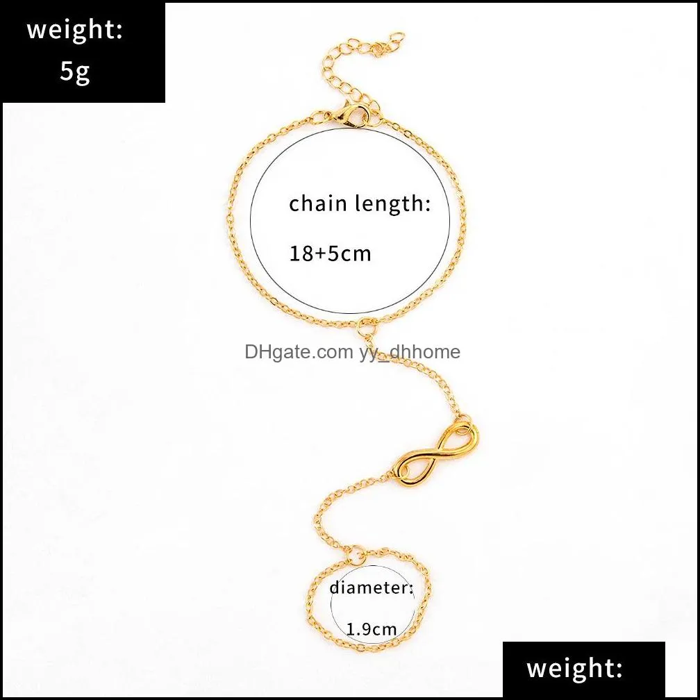 gold color plated infinity charms finger ring link chain bracelet for women gifts friends jewelry wholesale